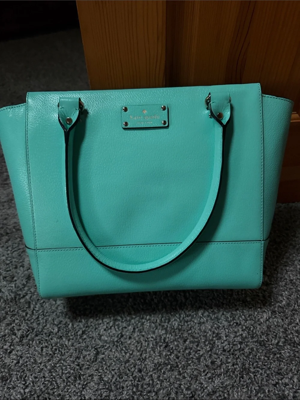 kate spade Aqua Leather Tote with Gold Hardware